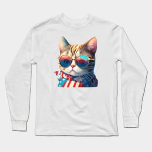 Cool American Patriotic Cat Long Sleeve T-Shirt